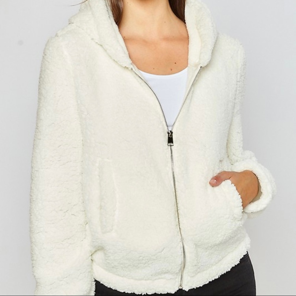 Women's Zip Up Hoodie / White Teddy Bear jacket